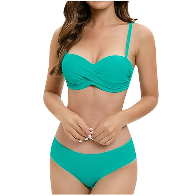 Tqcoqu Women Solid Color Sexy Backless Strap Bikini Swimsuit