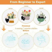 RidaaFri 3 Sets Beginner Embroidery Kit, DIY Cat Patterns, Adults Craft Set, Video Tutorial