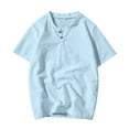 thumbnail image 3 of Mens T Shirts Casual Henley Shirt Solid Color Short Sleeve Button Summer Casual Loose T-Shirts, 3 of 6