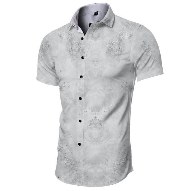 Camisas Para Hombre Slim Fit Camisa de manga corta para hombre, para vacaciones en casa, con bolsillo, informal, con botones, camisa de negocios arrugada (Grey, XL)