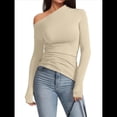 thumbnail image 1 of Blusas de Mujer con Hombros Descubiertos, Elegantes, de Larga, Asimétricas, Ajustadas, para Salir, de Otoño, con Frunces. Albaricoque XL, 1 of 8