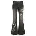 thumbnail image 5 of CONZONE Womens Flared Jeans Floral Embroidery Jeans for Women Trendy Buttons Fashion Wide Leg Fall Winter Denim Pants With Pocket, 5 of 9