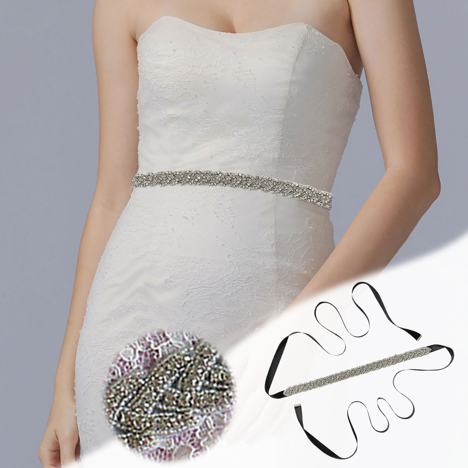Walbest Jeweled Bridal Belt Applique Rhinestone Wedding Belt 