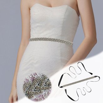 Walbest Jeweled Bridal Belt Applique Rhinestone Wedding Belt Sash with  Satin Ribbon, for Party Prom Evening Dresses Gown Silver - Walmart.com