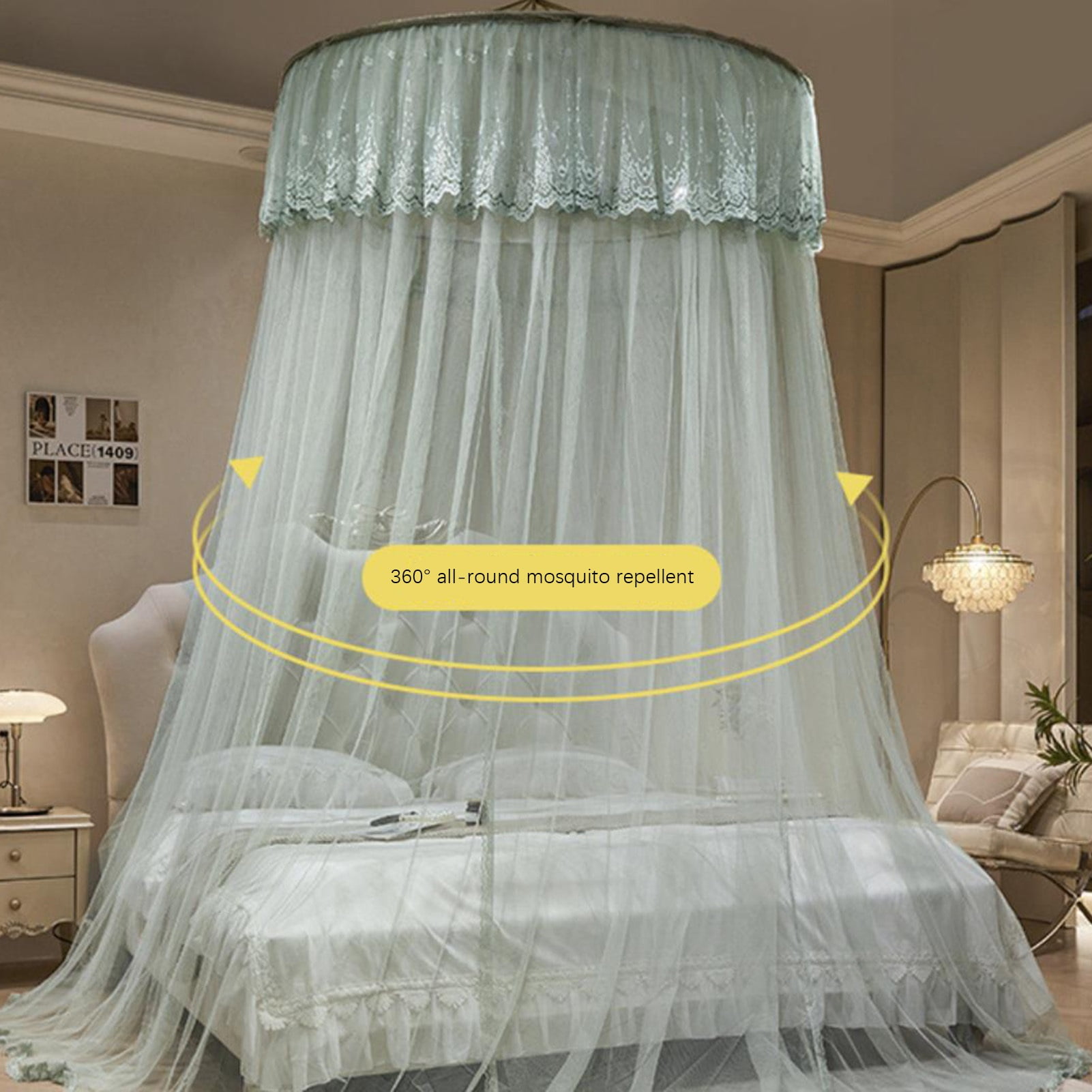 Girls Mosquito Net for Bed Large Dome Hanging Bed Net Curtain Bed Canopy Lace Tent Bedding, for 1.2M - 1.8M Bed Universal Size