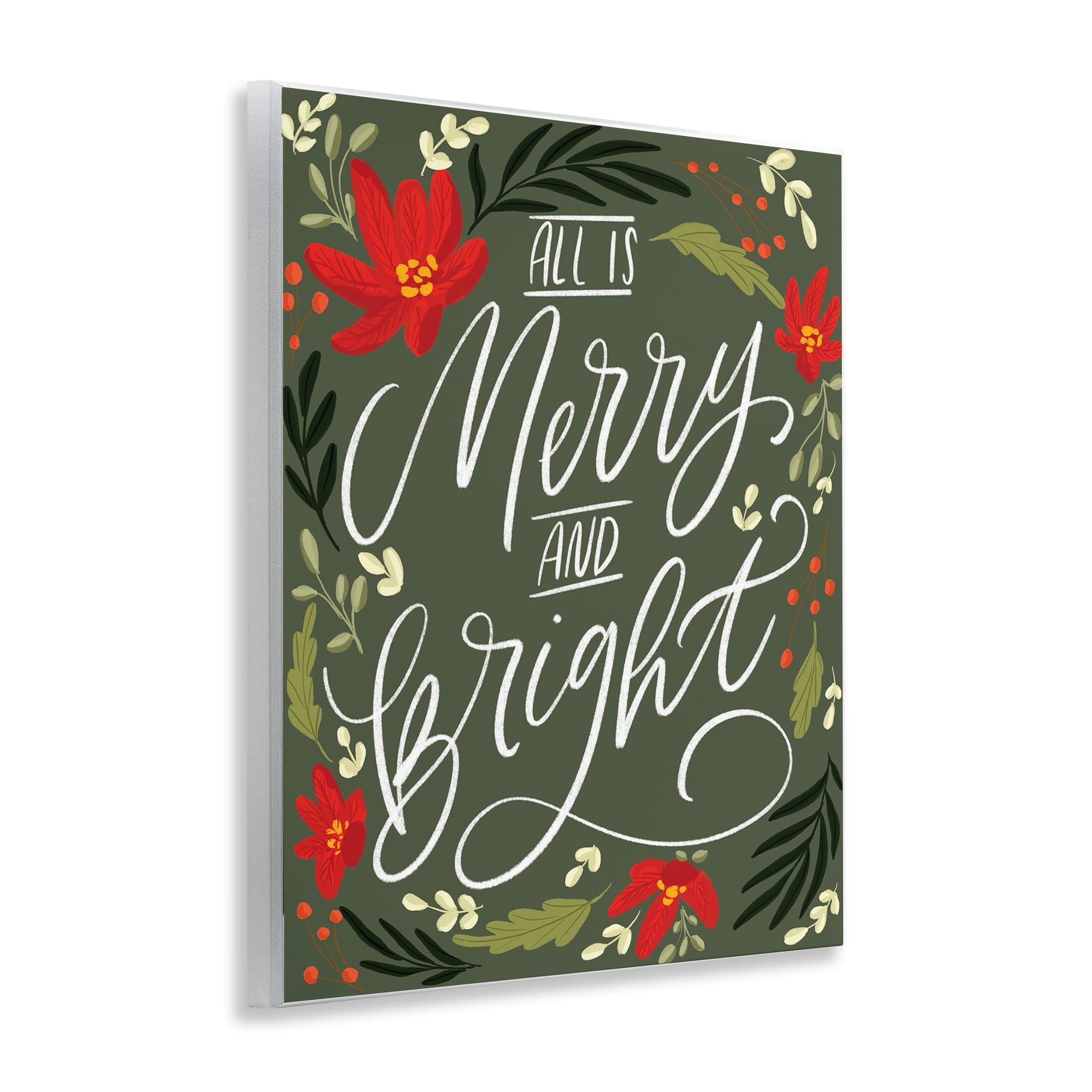 Stupell Industries Floral Merry and Bright Holiday Painting Unframed Art Prints Wall Art, 11 x 14