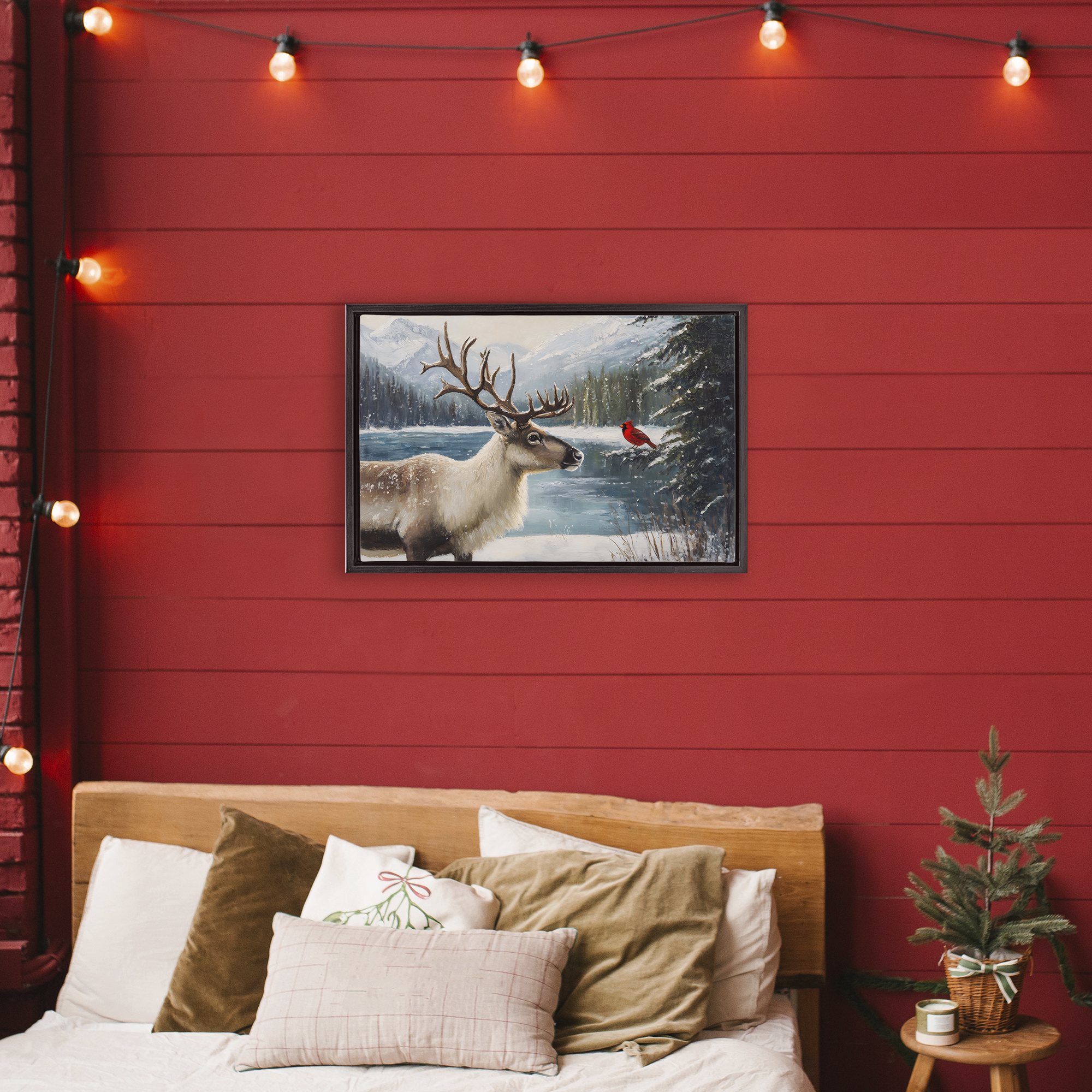 Christmas Conversation In Wild Black Framed Floater Canvas Wall Art, design by Petal Prints Design