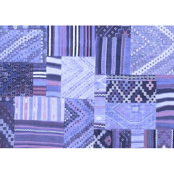 Ahgly Company Machine Washable Indoor Rectangle Patchwork Blue Transitional Area Rugs, 2' x 4'