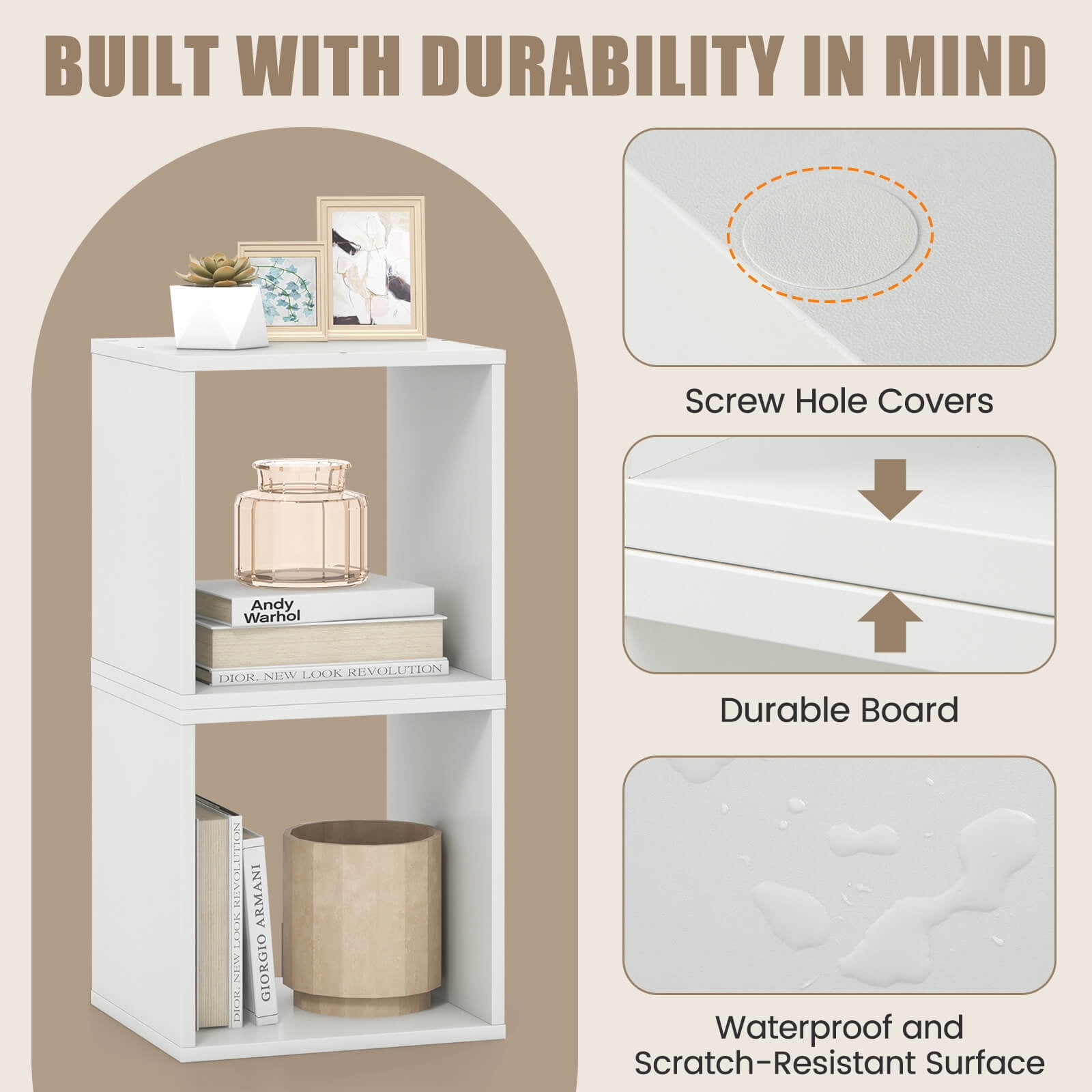Amijoy Stackable Storage Cube Set of 2, Home 2 Pcs Cubby Organizer, Free-standing Storage Organizer Bookcase w/ Anti-toppling Device