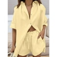 thumbnail image 3 of Women 2 Piece Outfit Summer Short Sleeve Top and Shorts Sweatsuit Set Yellow M, 3 of 7