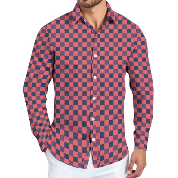 Dwelliawo Men's Plaid Button Down Shirt Plaid Flannel Shirts Casual Button Down Shirt Lightweight Retro Shirt Casual Top with Pocket Hot Pink XL
