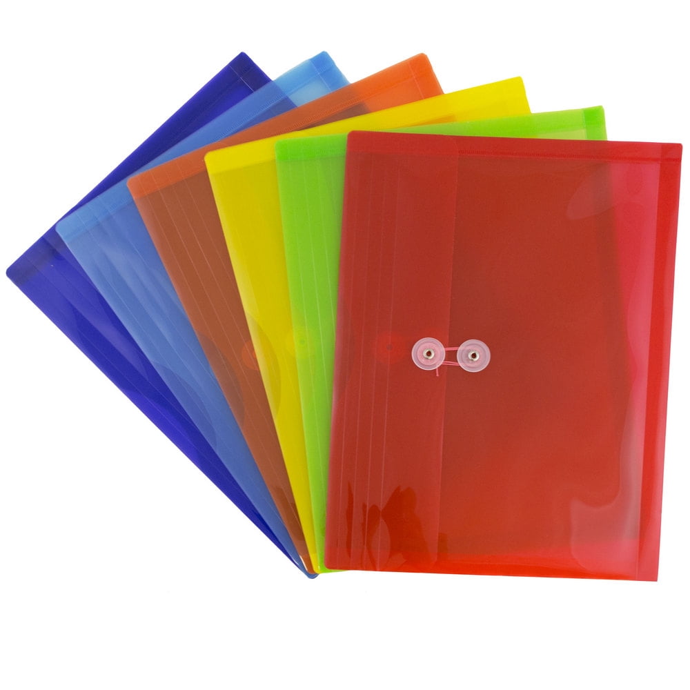 JAM Paper Plastic Envelopes, 9.8" x 13", 12 per Pack, Assorted, Button String, Letter Booklet, Medium