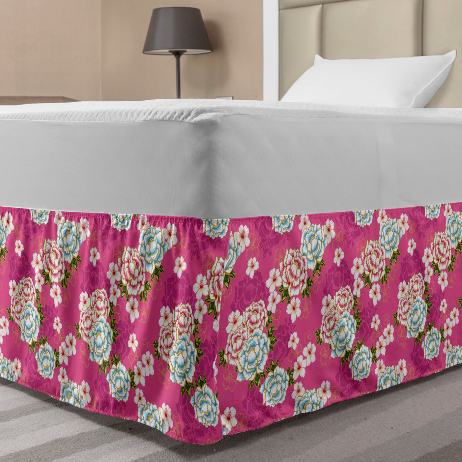 Traditional Bed Skirt, Vivid Botanical Pattern from Taiwan Hakka