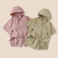 thumbnail image 4 of LIIPEE Boys Outfit Sets Summer Casual Lightweight Solid Color Short Sleeve Hooded Zipper Pullover Pockets Shorts 2 Piece Set Children Kids Outdoor Stylish Comfortable Sports Outfits,110, 4 of 5
