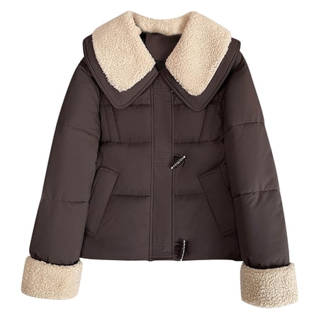 Kukoosong Women s Winter Puffer Coats Fashion Casual Lapel Collar Thickened Parka Jackets with Pockets Zip up Padded Outerwear Jackets