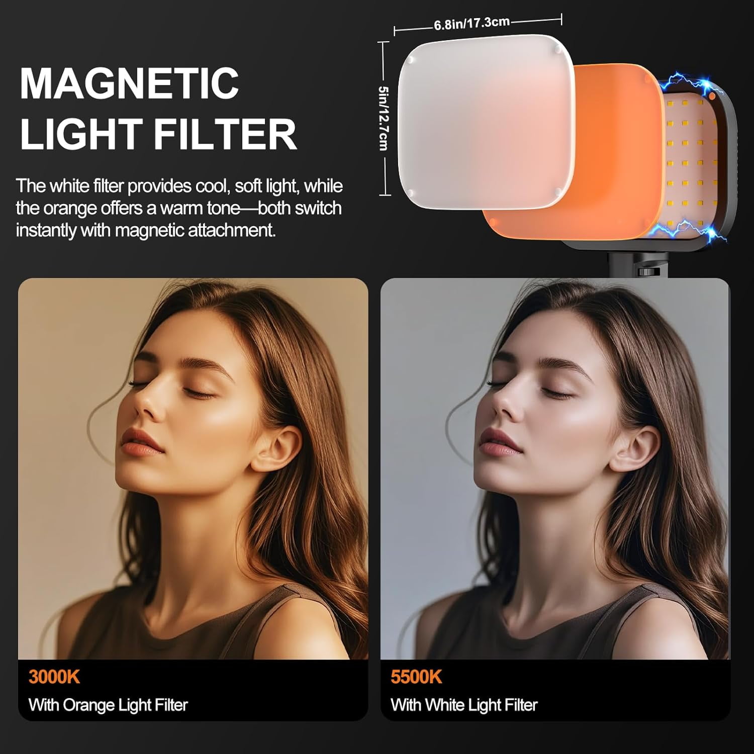 EMART 2-Pack LED Video Light, Portable 3000-5500K CRI97+ Studio Lights with 62" Tripod Stand, Magnetic Light Barndoor & Filters, Bi-Color Dimmable Lighting for Video Recording, Game Streaming, Podcas