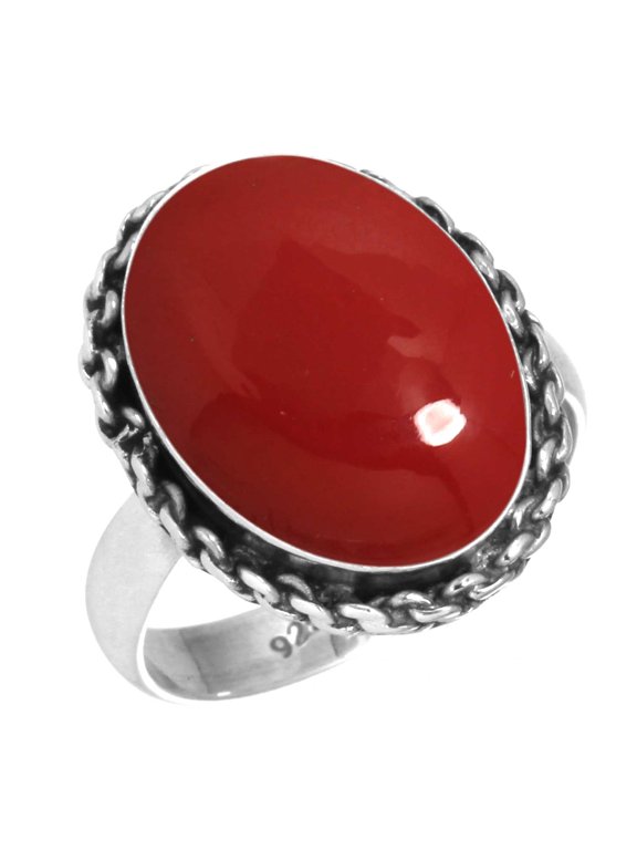 925 Sterling Silver Ring For Women - Teens Red Stone Gemstone Silver Ring Size 7 October Birthstone Fashion Silver Ring Size 7 Anniversary - Gift For Ladies 925 Silver Gemstone Jewelry