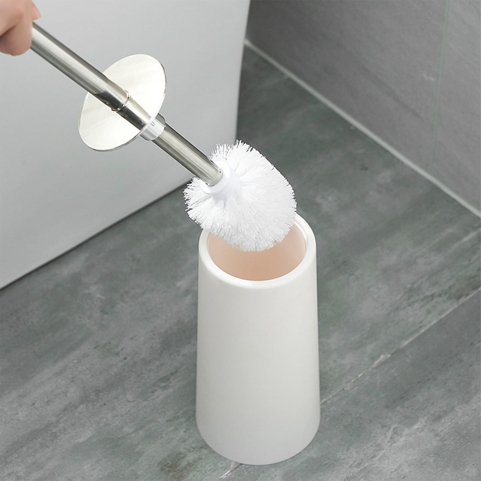 Yrmaups Toilet Brush And Holder, Compact Freestanding Splashproof Bathroom Toilet Brush Set with 304 Stainless Steel Handle for Toilet and Bathroom Cleaning, Plastic Base and Stand