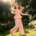 thumbnail image 6 of larppty Tween Girls 2 Piece Outfit Set Summer Fall Cherry Print Cami Top & Wide Leg Pants with Pockets (Orange,9-10 Years), 6 of 6