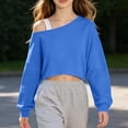 thumbnail image 5 of Kids Girls Off Shoulder Long Sleeve Crop Sweatshirt, Comfort Casual Outerwear Top For Medium & Large Size Children Blue 11-12 Years, 5 of 7