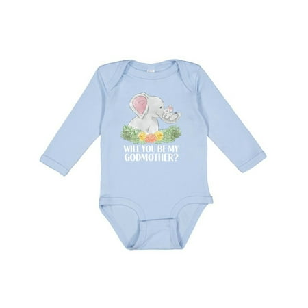 

Inktastic Will You Be My Godmother Cute Elephants with Flowers Gift Baby Boy or Baby Girl Long Sleeve Bodysuit