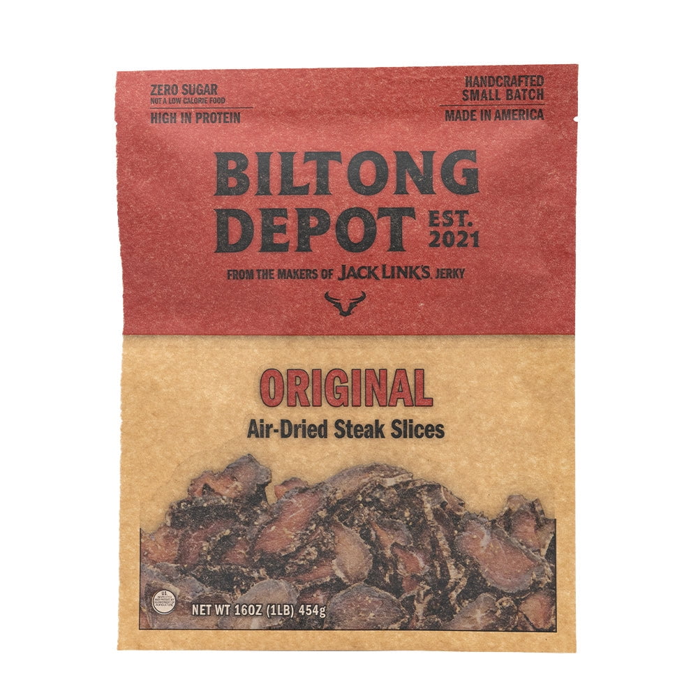 Biltong Depot Original Steak Slices (1 pound): High Protein Snack, No Sugar, Natural Dried Beef Jerky