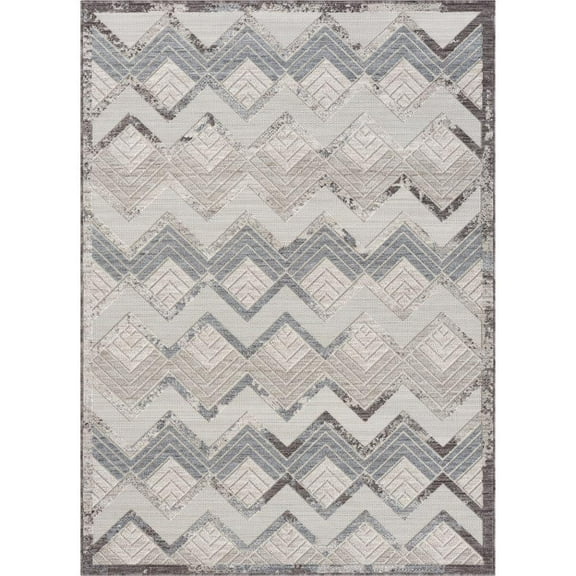 HomeRoots 8' X 9' Blue And Ivory Chevron Indoor Outdoor Area Rug