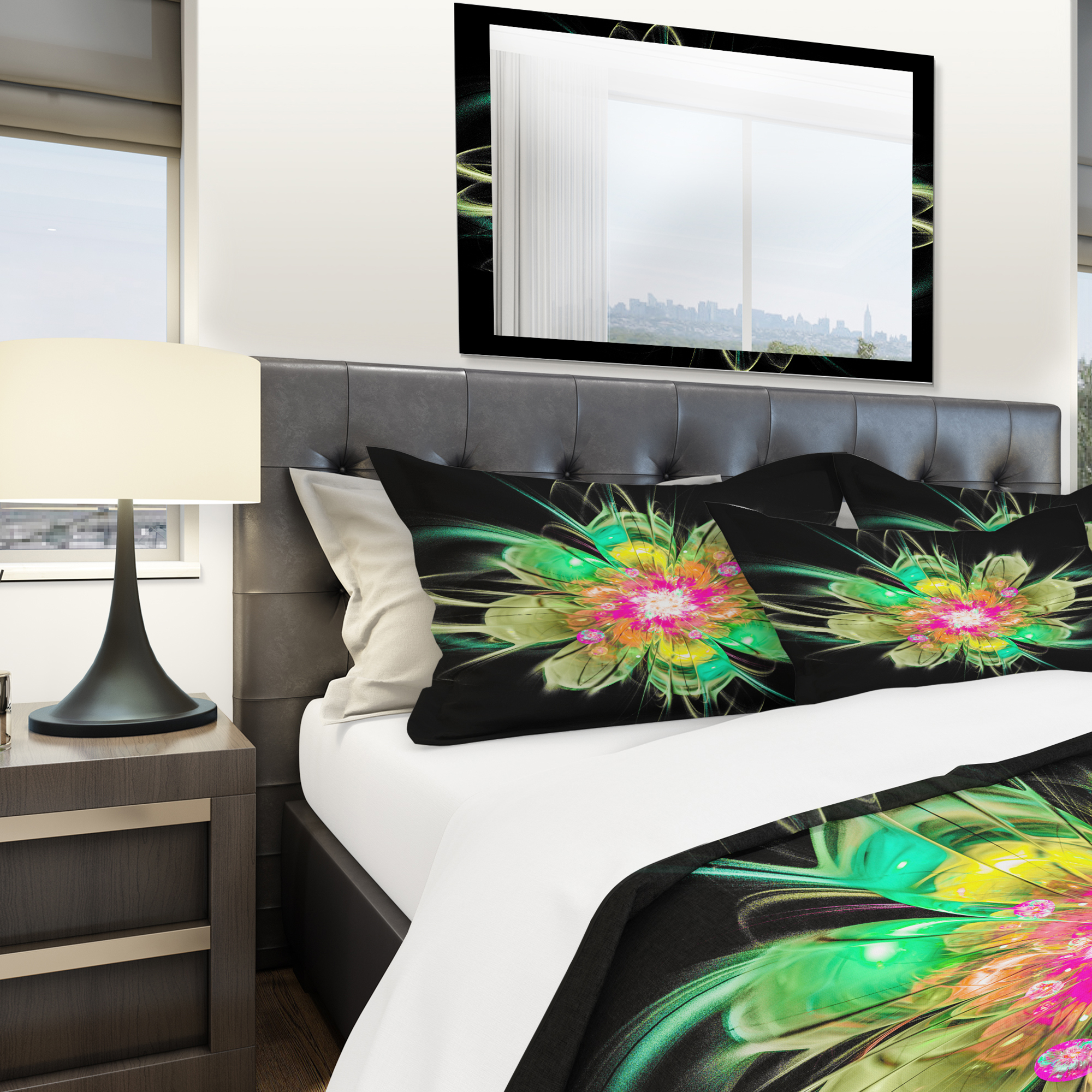 Designart 'Ideal Fractal Flower Digital Art in Green' Modern & Contemporary Duvet Cover Set