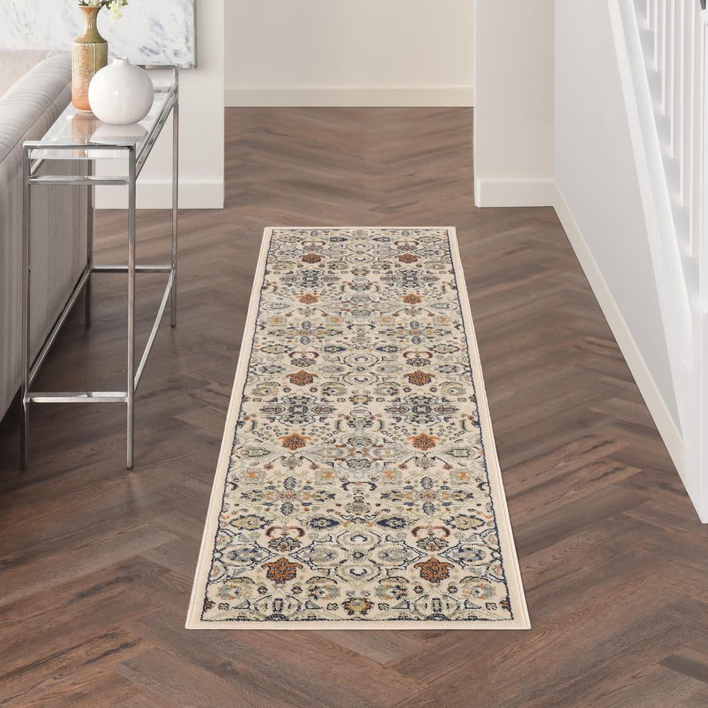 Nourison Home Allur All-over design Beige 2'3" x 7'6" Area Rug, Easy Cleaning, Non Shedding, Bed Room, Living Room, Dining Room, Kitchen (2x8)