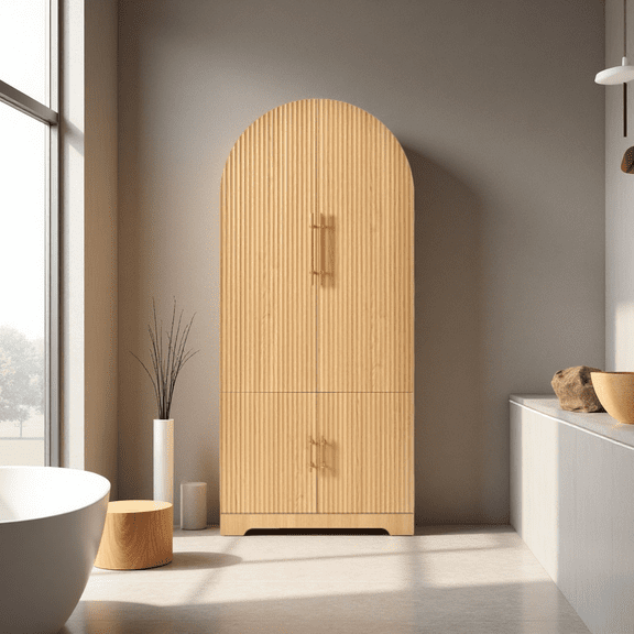 MIDOQIN  72" Tall Arched Bathroom Storage Cabinet with Door Shelves, Fluted Freestanding Linen Cabinet with Adjustable Shelves, Versatile Cupboard