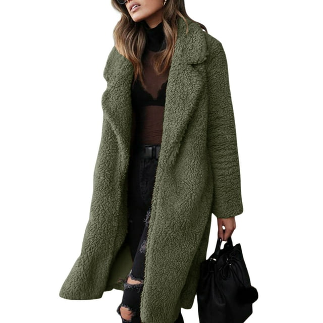 TheFound Women Coat Solid Color Folded Collar Loose Long Sleeve Cardigan Outerwear