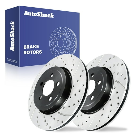 AutoShack Front Vented Drilled & Slotted E-Coated Brake Rotors 2-PC Set Replacement for 2006-2023 Dodge Charger 2005-2023 Chrysler 300 2009-2023 Dodge Challenger ShadowGuard 13.58" (345 mm)