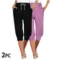 thumbnail image 2 of Kvture 2PC Womens Capri Sweatpants Joggers Summer Casual Cropped Jogger Pants Gym Workout Yoga Capris with Pockets C Multicolor S, 2 of 9