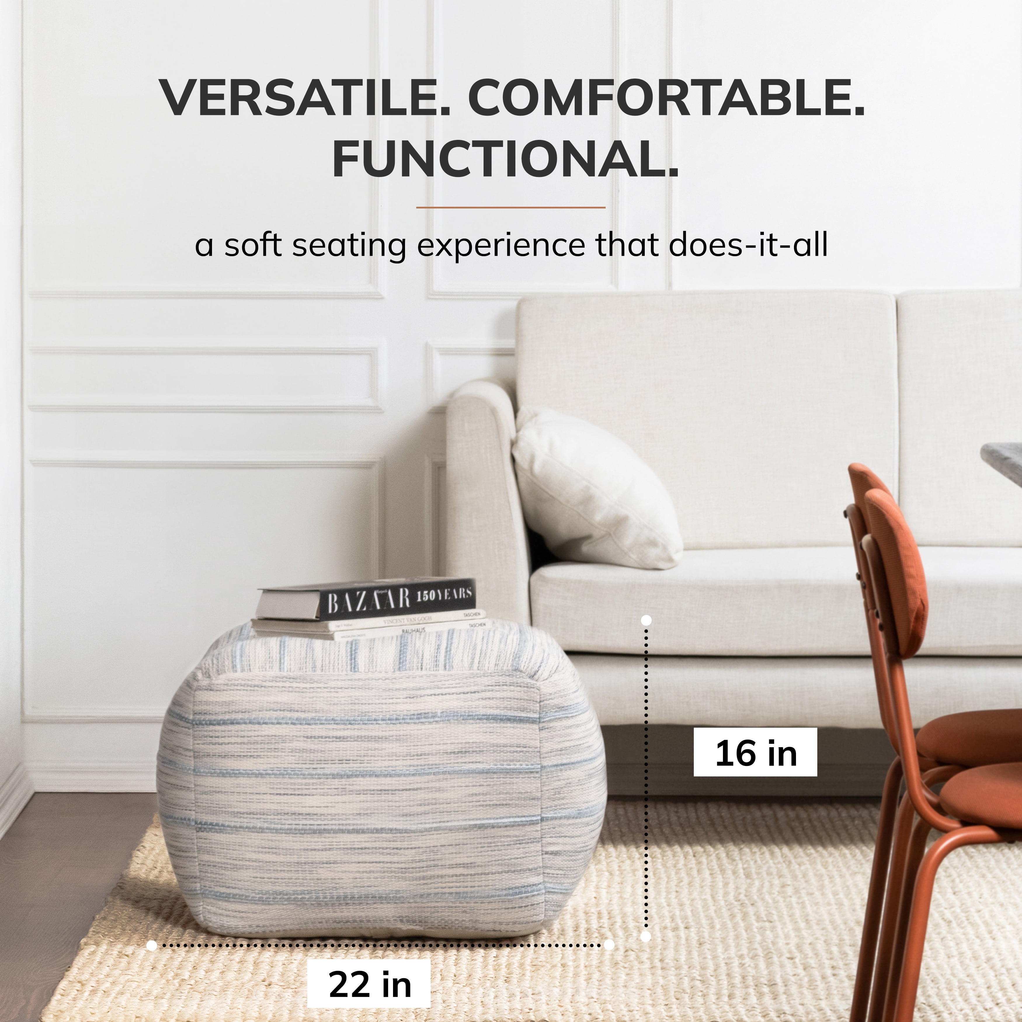 Anji Mountain Textured Handmade Cotton Poufs, Gray