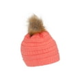 thumbnail image 2 of Gravity Threads Cable Knit Faux Fur Pom Pom Beanie Hat, Coral, 2 of 2