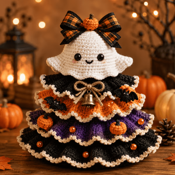Complete Halloween DIY Craft Kit for Beginners, Easy Crochet Starter Set with Detailed Step-by-Step Instructions for Fall Home Room Tabletop Centerpiece Decor & Gift Idea