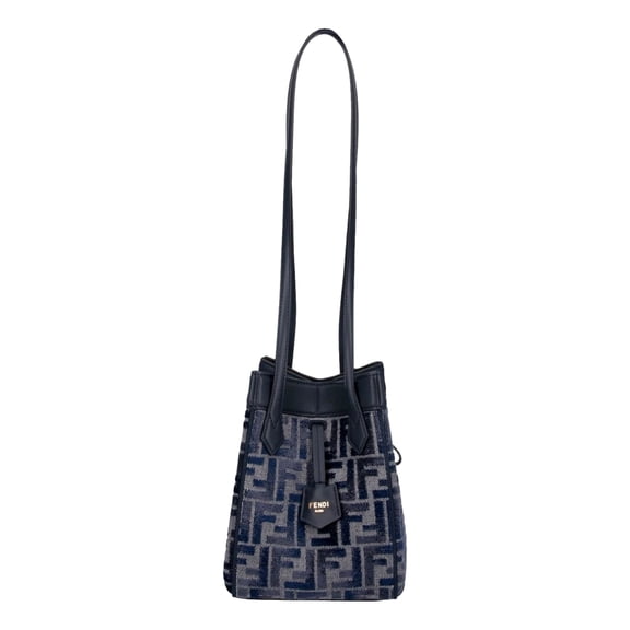 New Fendi FF Origami Mini Sac Blue Jacquard Canvas Leather Crossbody Bag Italy