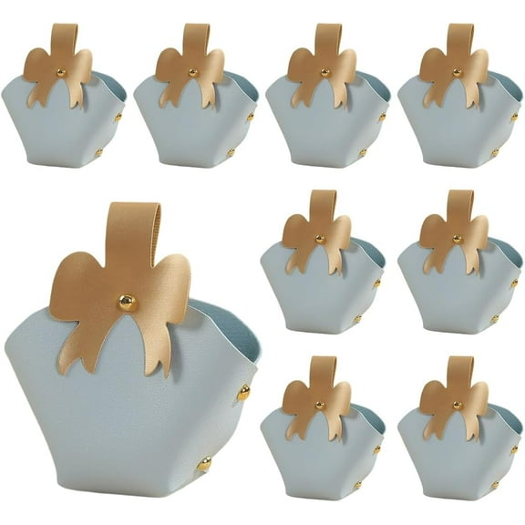 10 Pack PU Leather Gift Candy Bags with Handle Small Party Favor Boxes Blue Reusable Mini Gift Wrapping Treat Handbags for Wedding Baptism Birthday Party Decoration Supplies