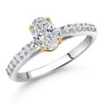 thumbnail image 2 of Gem Stone King 10K Two Tone Gold Lab Grown Diamond Engagement Ring for Women | 0.88 Cttw | Oval 7X5MM | DEF Color | VVS-VS Clarity (Size 8), 2 of 4
