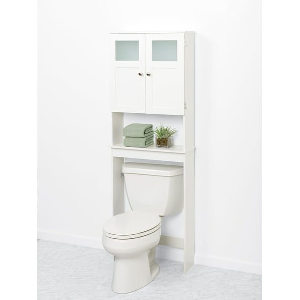 Zenna Home Over The Toilet Bathroom Storage Spacesaver With 2 Door Cabinet And Glass Windows White Com - Above Toilet Wall Cabinet
