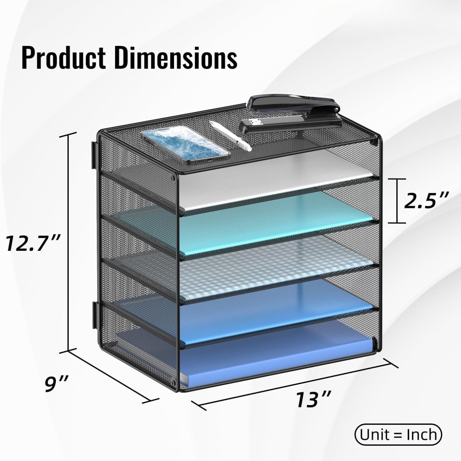INTIGE 5 Tier Metal Desktop Organizer Tray, Desk Paper Organizer for Home Office, Black, 1 Pcs