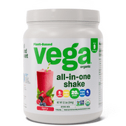 Vega Organic All-in-One Shake Plant Based Protein Powder, Berry, 9 Servings (12.1oz)