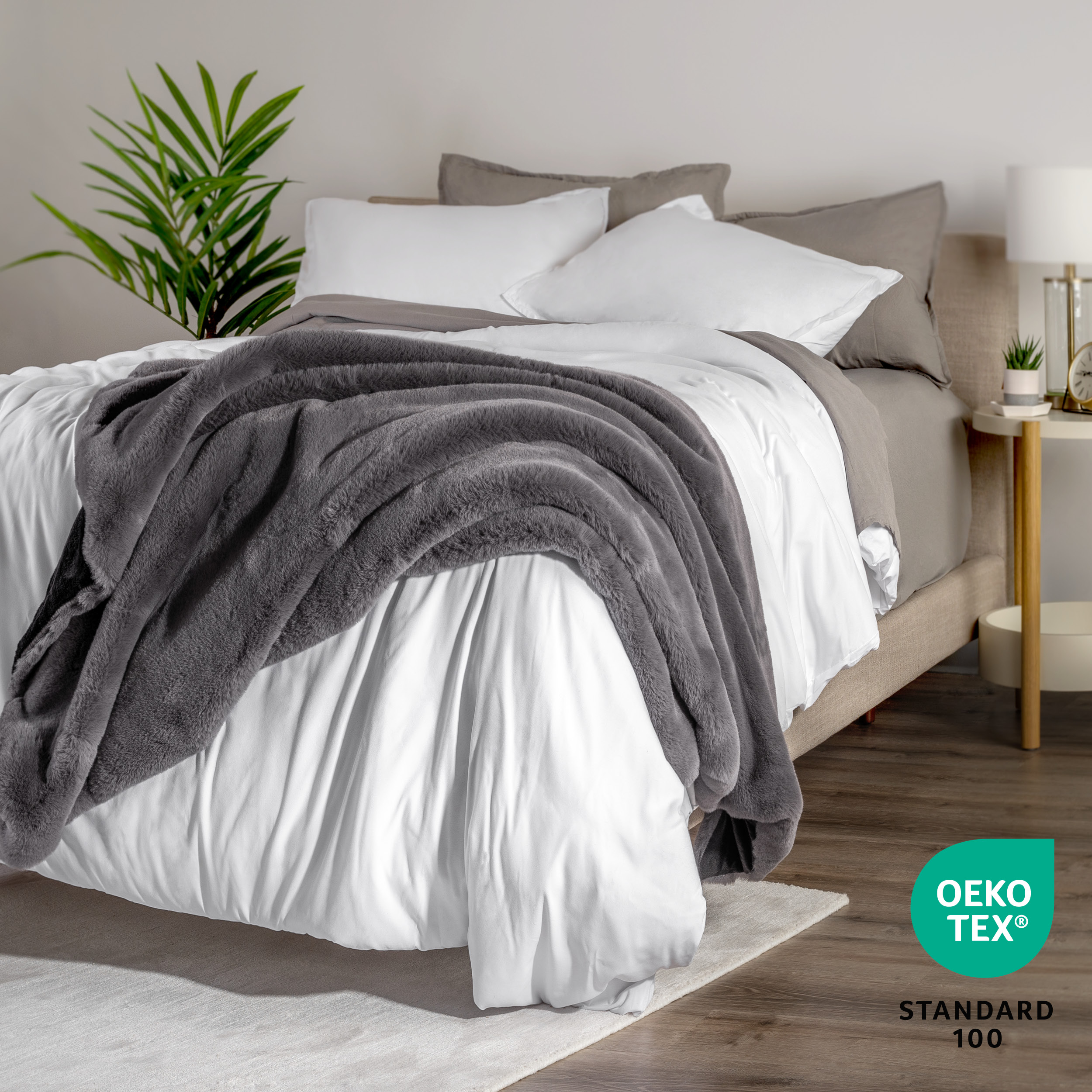 Bare Home Faux Fur Blanket - 47" x 60" - Ultra Soft Fleece - Throw, Dark Gray