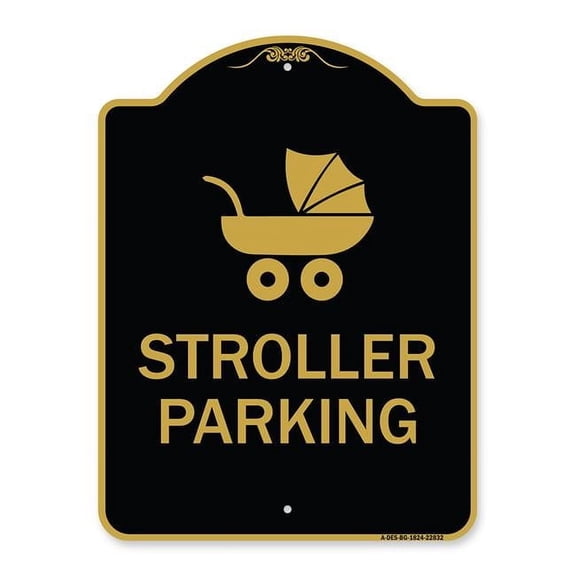 SignMission A-DES-BG-1824-22832 18 x 24 in. Designer Series Sign - Stroller Parking with Graphic, Black & Gold