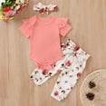 thumbnail image 3 of Douhoow Baby Girl Solid Color Ruffle Sleeve O-neck Jumpsuit Floral Print Long Pants 2PCS Clothes, 3 of 6