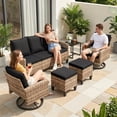thumbnail image 5 of UDPATIO 6 Pieces Outdoor Conversation Set, All-Weather Wicker Rattan Patio Furniture Sofa Set with Ottoman and Swivel Chairs for Poolside, Backyard，Yellow Brown Wicker Black Cushions, 5 of 10