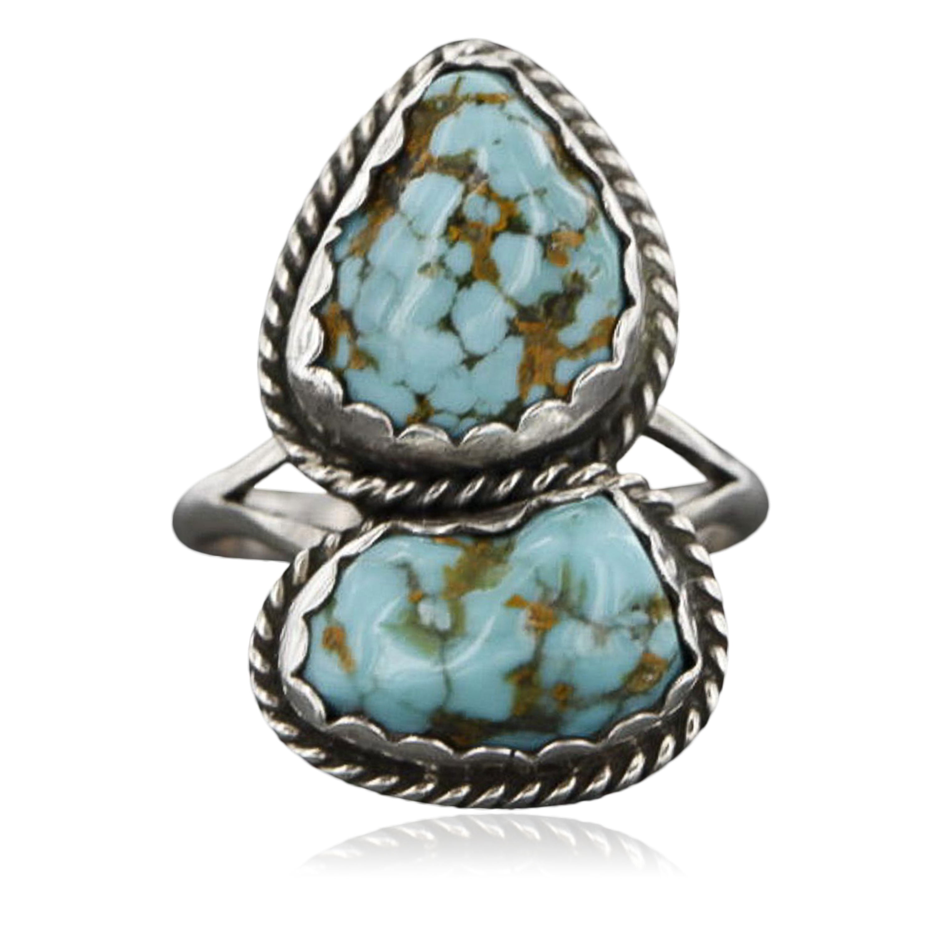 4-Stone Zuni Nice! Native American Womens Navajo Turquoise Ring Size 8 Wilson P 