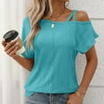 thumbnail image 2 of Ediodpoh Women's Asymmetric Neck Hollow Out Textured T Shirt for Casual Wear T Shirts for Women Mint Green S, 2 of 7