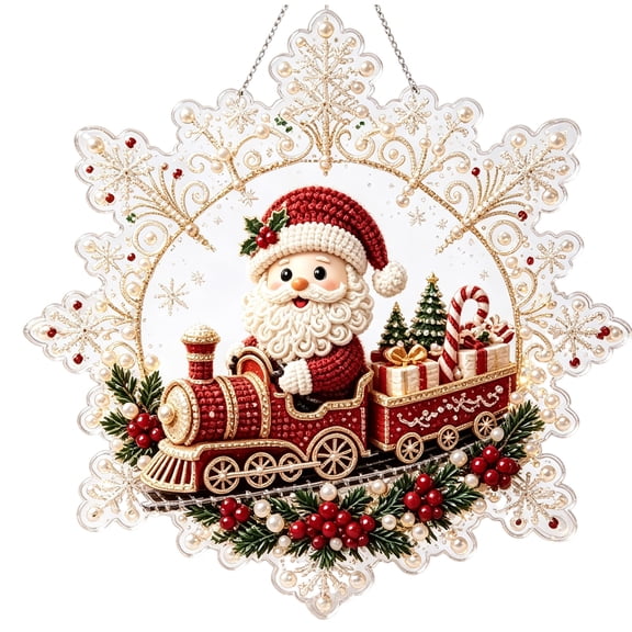 Christmas Pearl Diamond Painting Suncatcher Kit, Acrylic DIY Diamond and Pearl Art Painting, Christmas Diamond Painting Hanging Pendant for Home Wall Decor