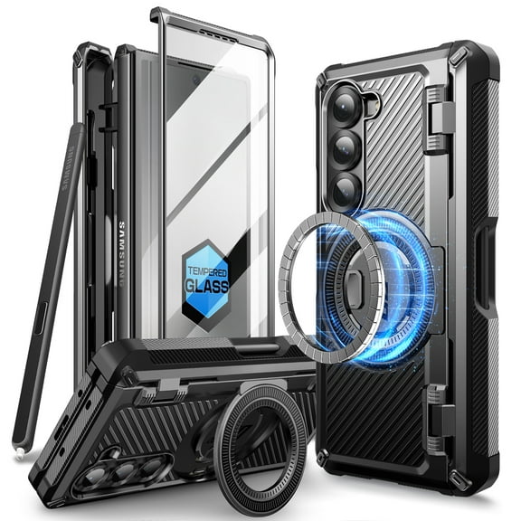 SUPCASE for Z Fold 6 Case with S Pen Holder [UB Pro Mag] [Compatible with MagSafe] [Military Grade Protection] [Built-in Screen Protector & Magnetic Ring Holder] Rugged Shockproof Phone Case, Black